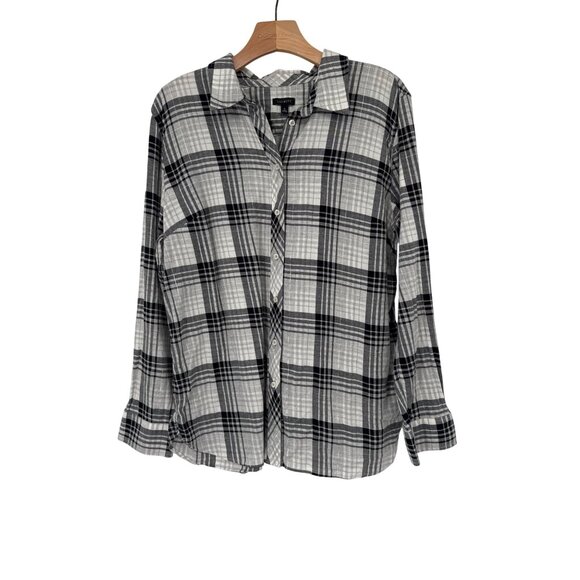 Talbots Womens shirt top size XL Black Plaid Button-Down metallic  Cotton - Picture 2 of 5
